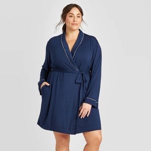 Plus Size Soft Tie Front Robe Pajamas Loungewear